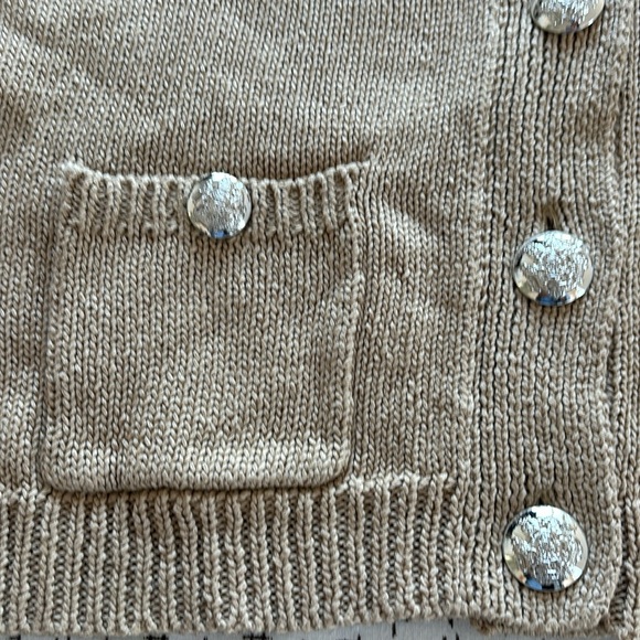 Vintage Ralph Lauren lady jacket, tan, cotton w/ silver buttons, size Mp - Picture 2 of 8